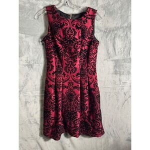Danny & Nicole Womens Dress Size 8 red‎ Black velvet Burnout Fit Flare Zipper